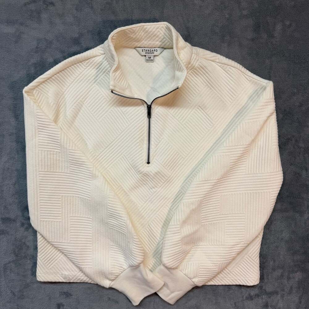 Standard Surplus Textured Quarter Zip Pullover Sweatshirt Size M Cream White